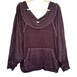 We‎ The Free Westend Thermal Knit Top Womens Large Sweatshirt Waffle Oversized
